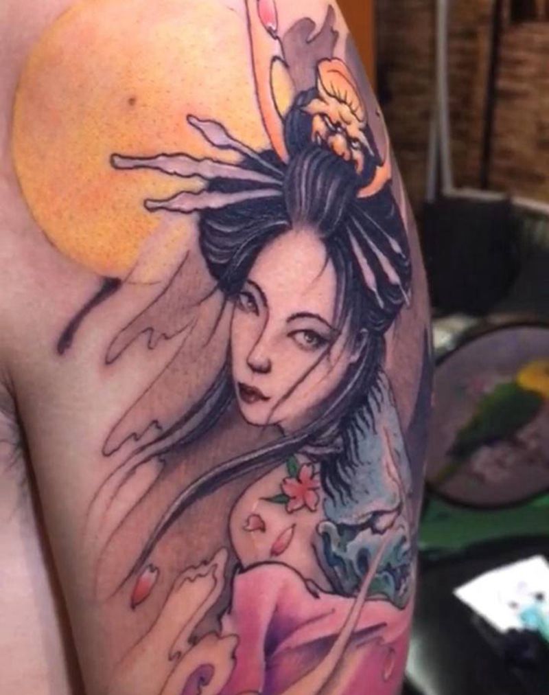 艺妓纹身图片_新传统纹身图案