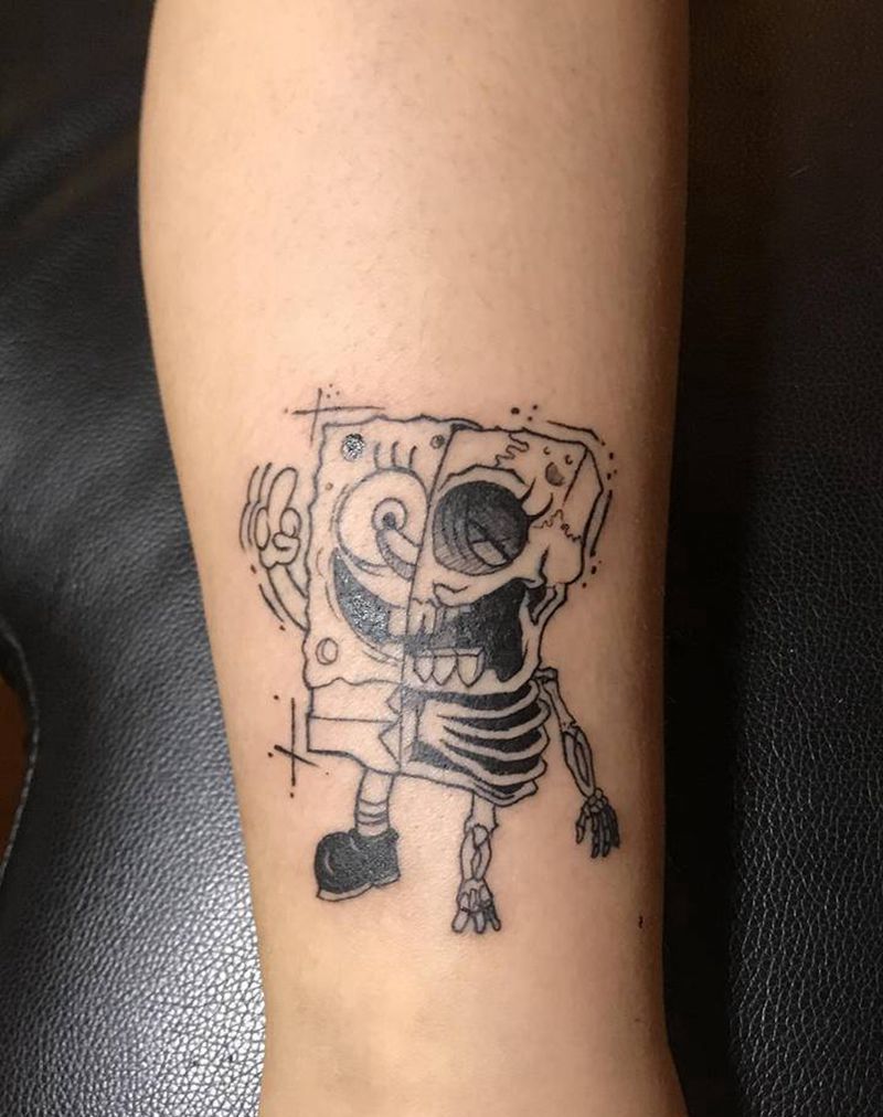 海绵宝宝纹身图片_腿部Old School纹身图案