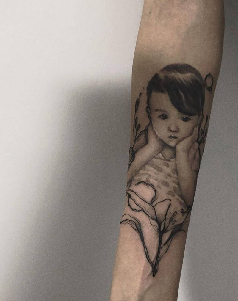 肖像纹身图片_腿部纹身图案