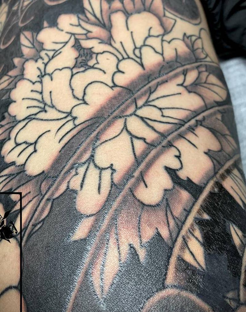 花腿局部纹身图片_腿部老传统纹身图案