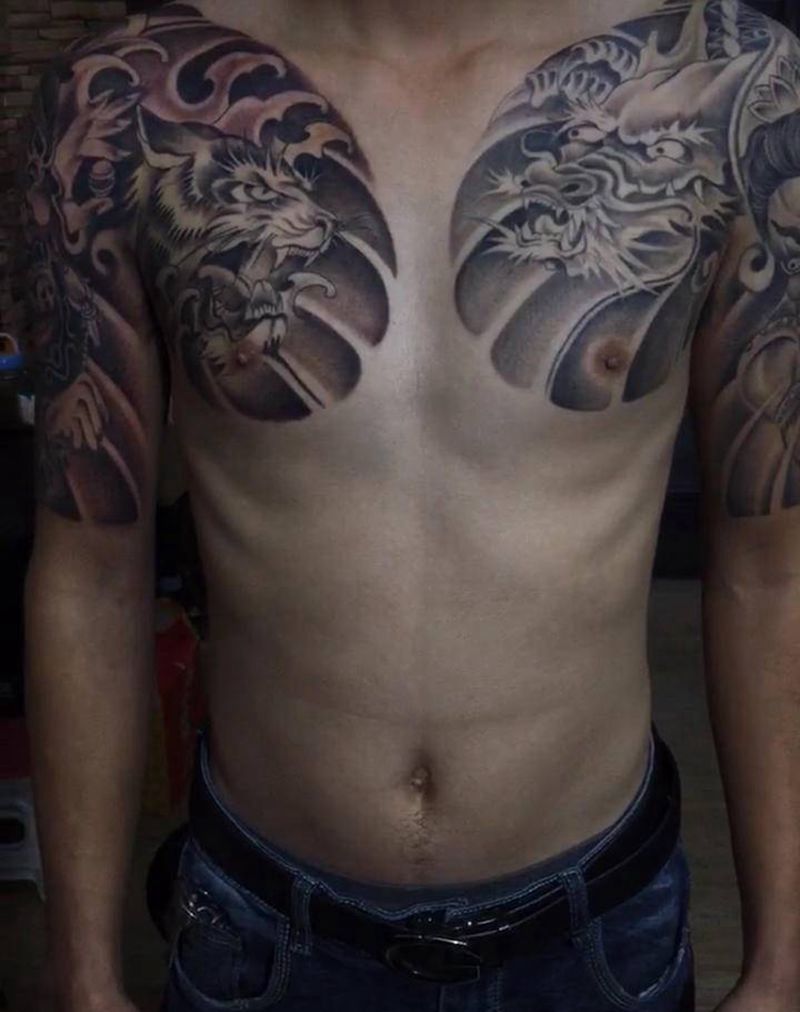 半甲纹身图片_新传统纹身图案