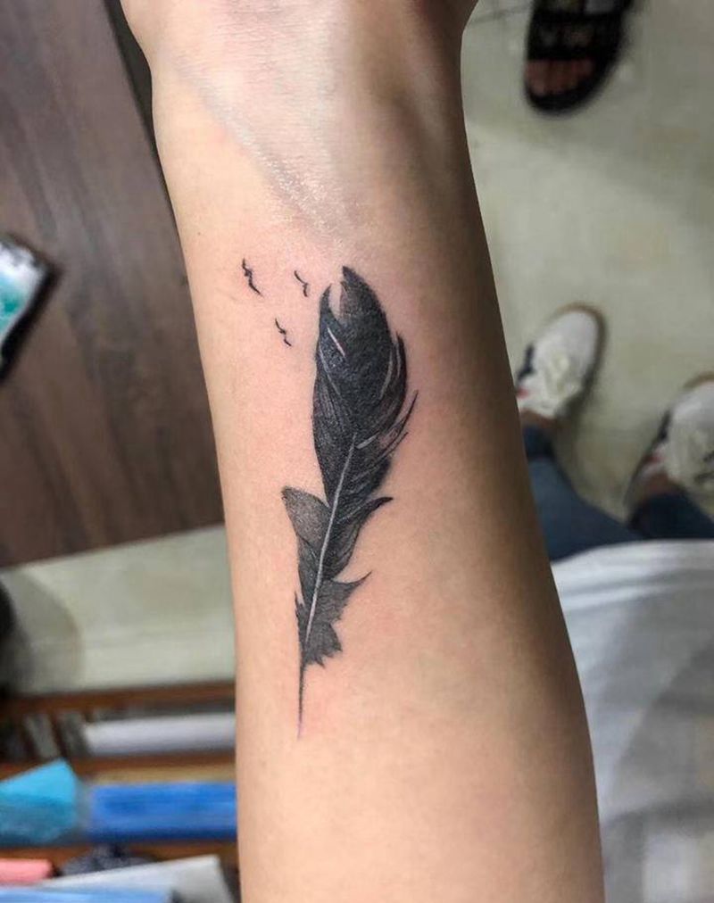 羽毛，遮盖纹身图片_水墨纹身图案