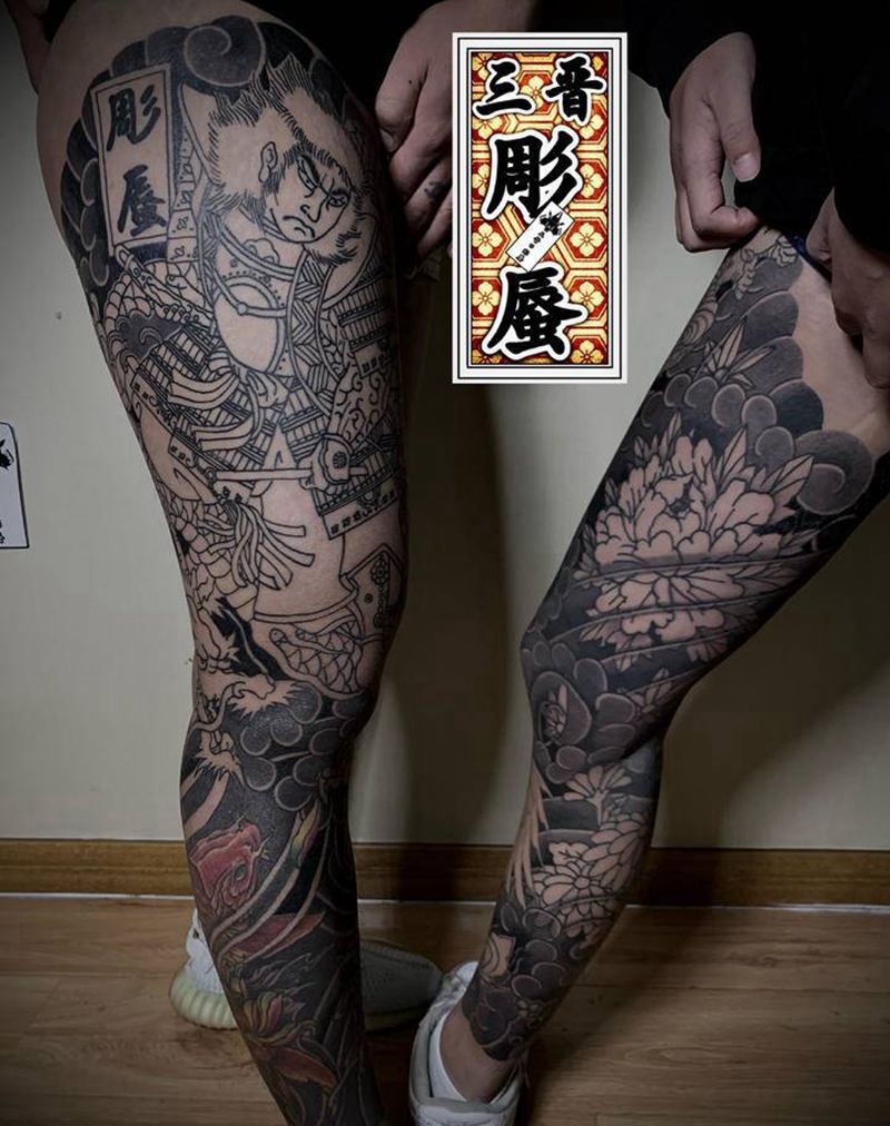 前期回顾纹身图片_腿部老传统纹身图案