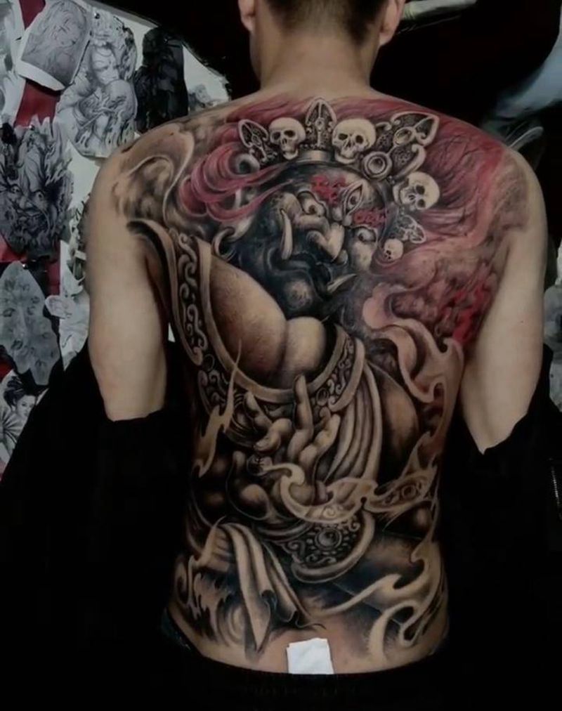 客人要求给冻一下大黑天。纹身图片_新传统纹身图案