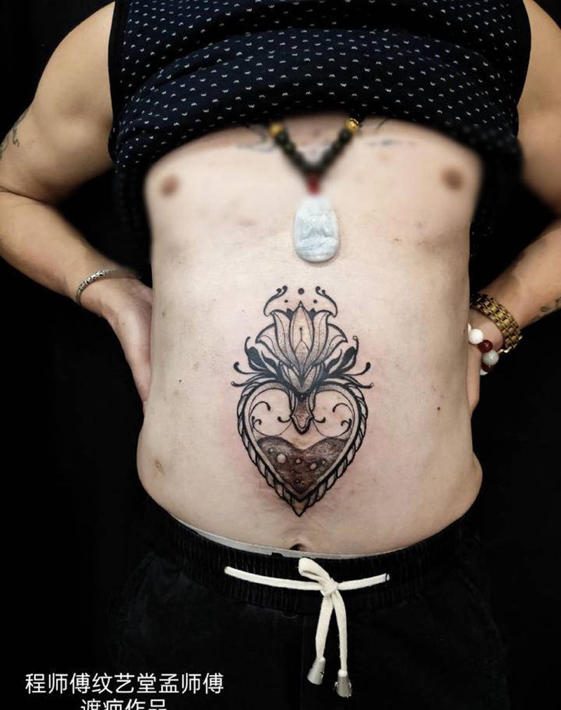 遮盖疤痕纹身图片_腹部图腾纹身图案