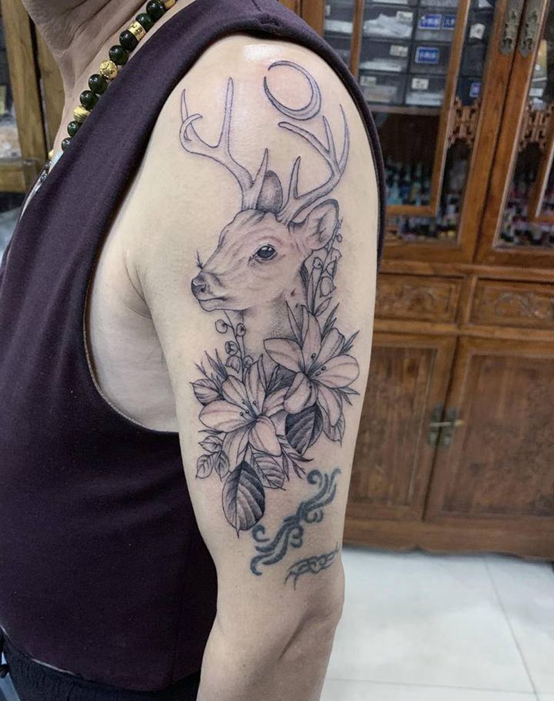 鹿纹身图片_手臂新传统纹身图案