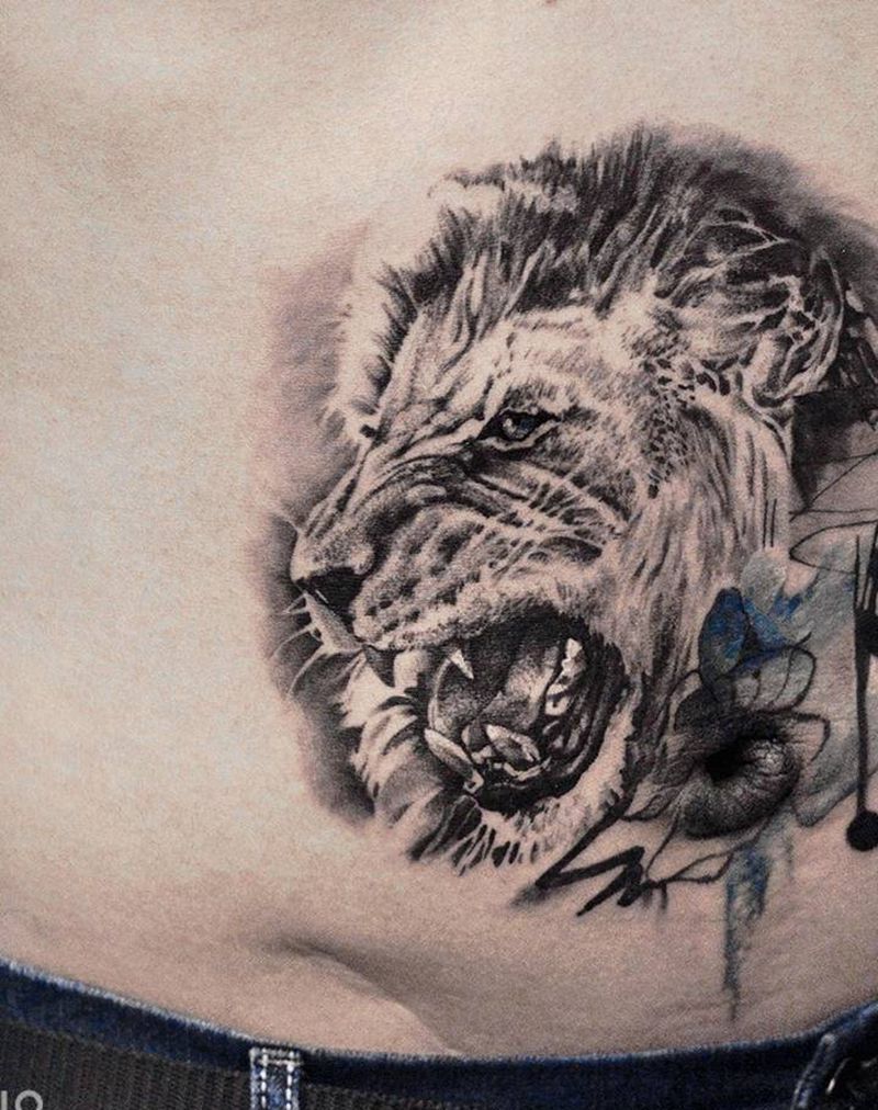 狮子纹身图片_欧美写实纹身图案