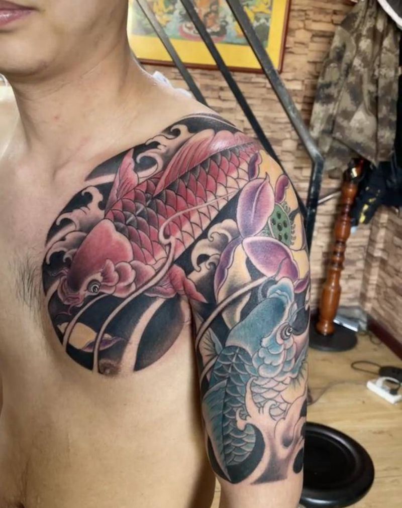 半甲纹身图片_新传统纹身图案