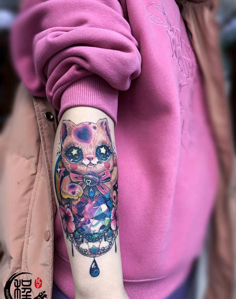 猫纹身图片_手臂欧美写实纹身图案