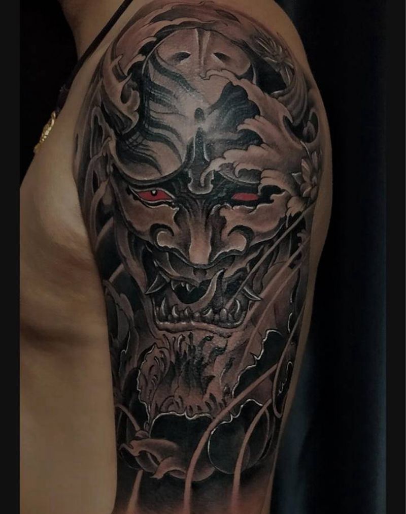 大臂般若纹身图片_手臂新传统纹身图案