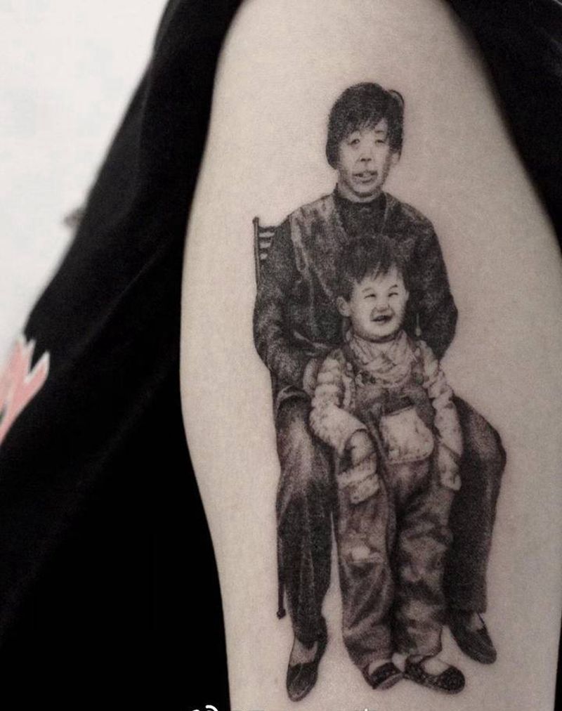 老照片纹身图片_手臂欧美写实照片素描肖像纹身图案