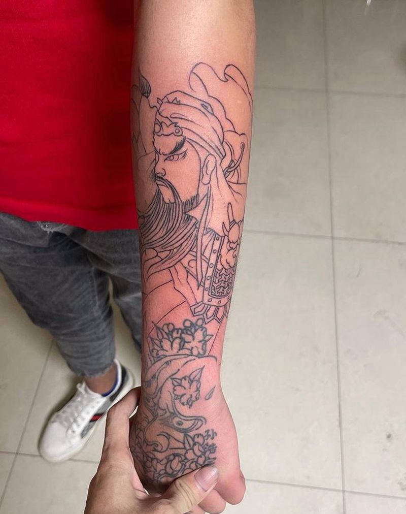 小臂关公纹身图片_手臂新传统纹身图案
