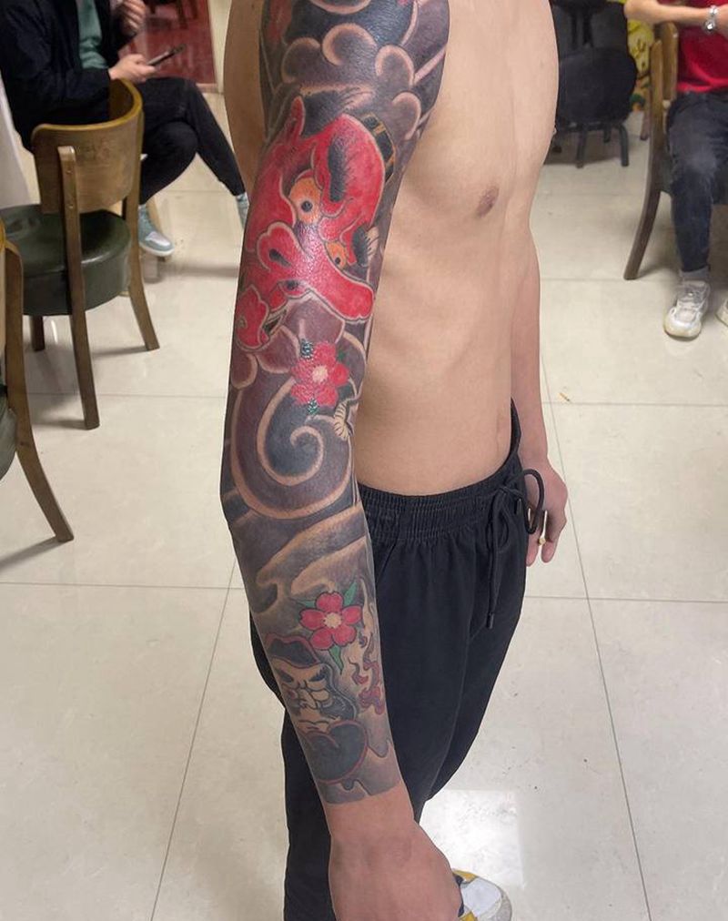 接老传统花臂纹身图片_腿部老传统纹身图案