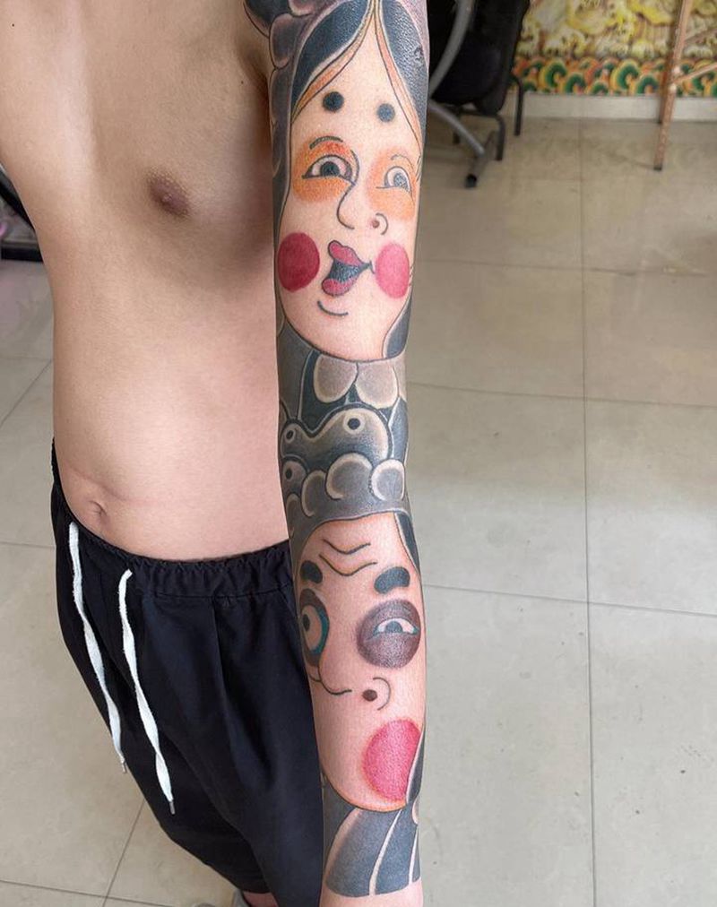 老传统花臂未完纹身图片_手臂老传统纹身图案