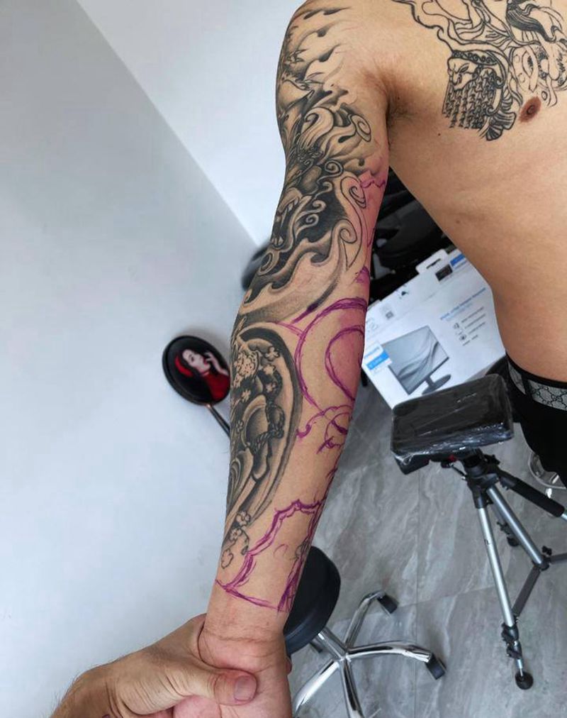 花臂背景添加纹身图片_手臂纹身图案