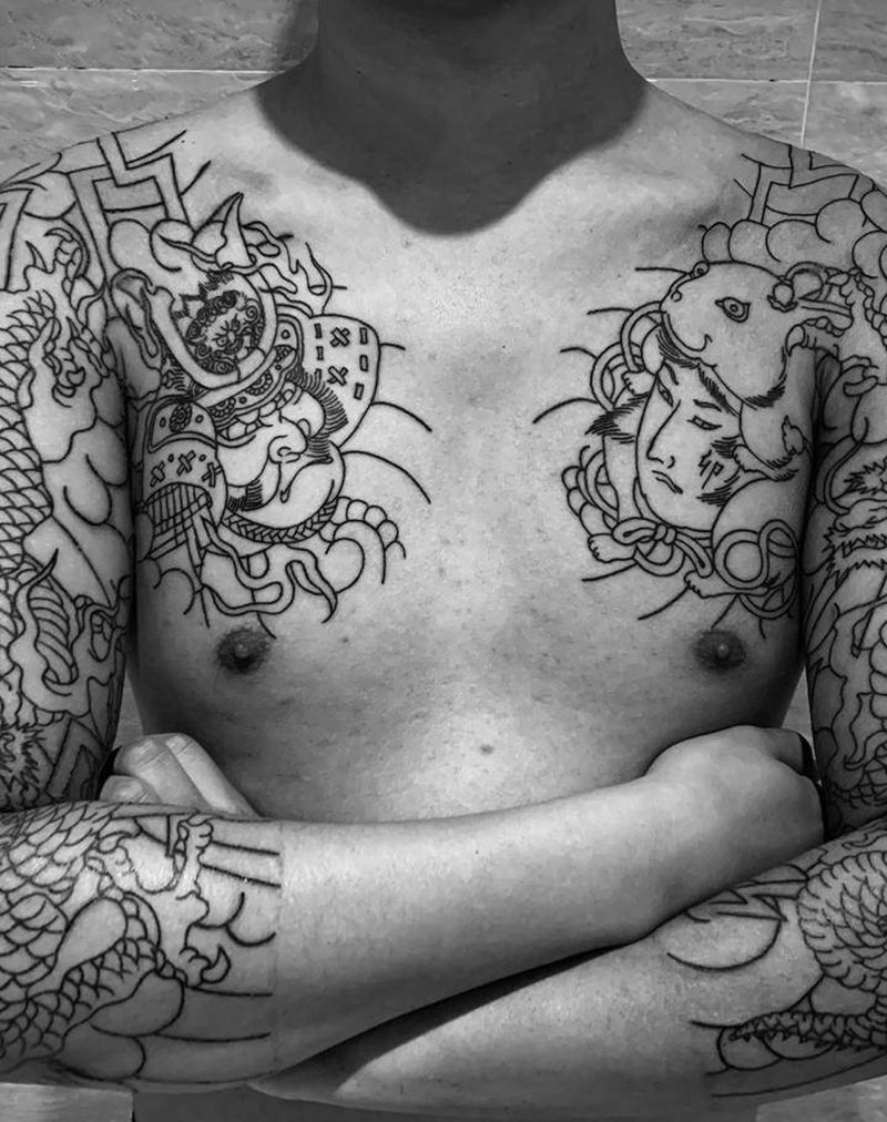 双半甲七分袖纹身图片_手臂老传统纹身图案