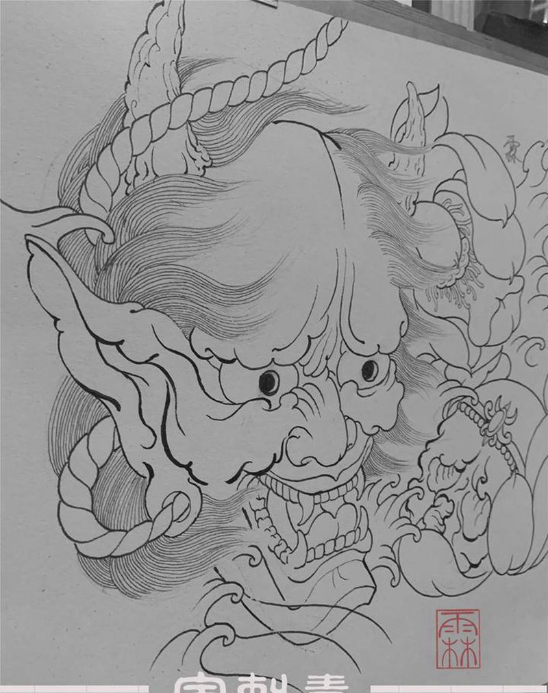 班若线稿纹身图片_新传统纹身图案