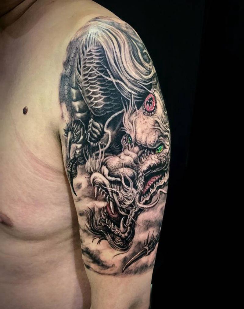 龙纹身图片_手臂新传统纹身图案