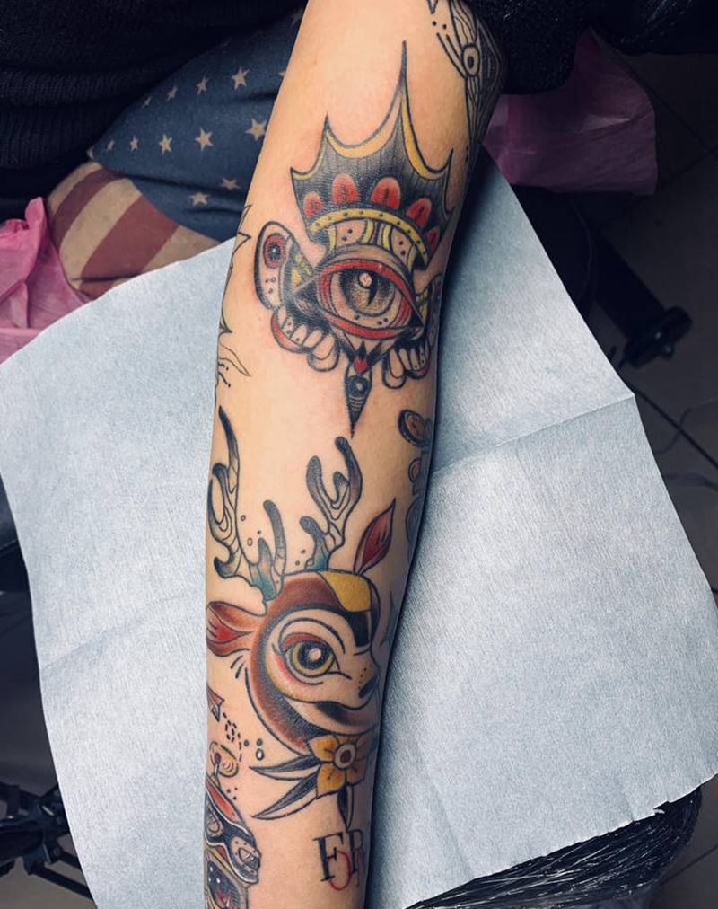 拼接花臂纹身图片_Old School纹身图案