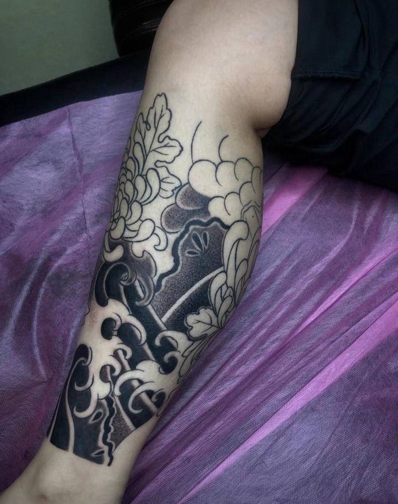 未完包小腿纹身图片_腿部老传统纹身图案