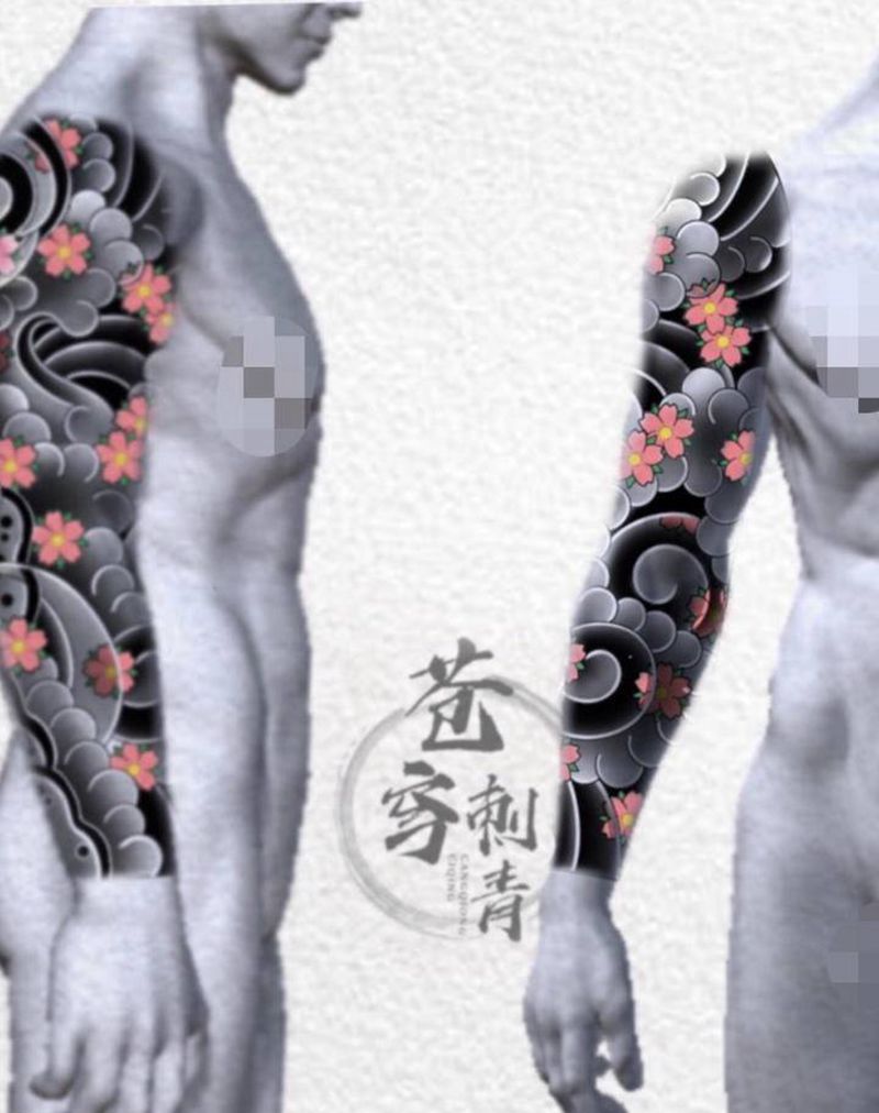 原创樱花臂纹身图片_手臂老传统纹身图案