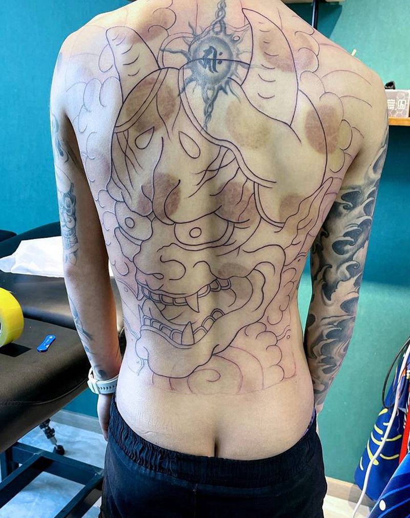老传统满背般若遮盖纹身图片_老传统纹身图案
