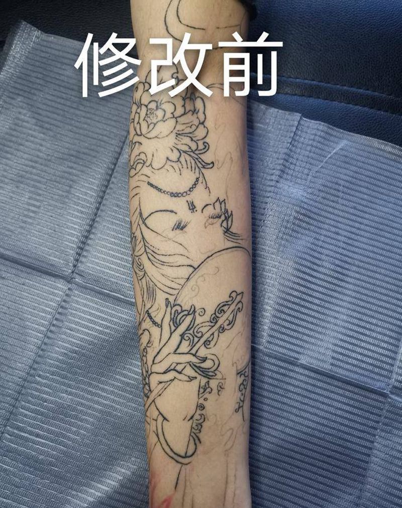 修改毁皮纹身纹身图片_手臂新传统艺妓纹身图案