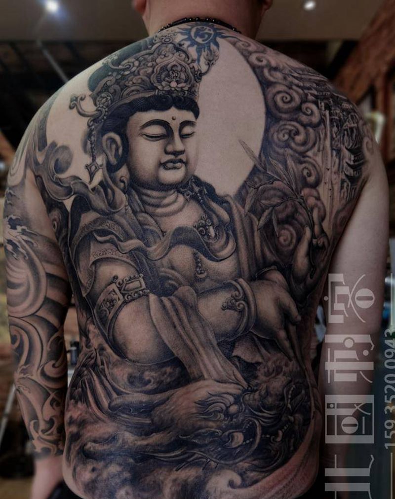观世音纹身图片_臀部背部新传统老传统满背菩萨满背观音纹身图案