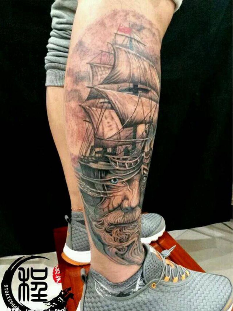 海神帆船纹身图片