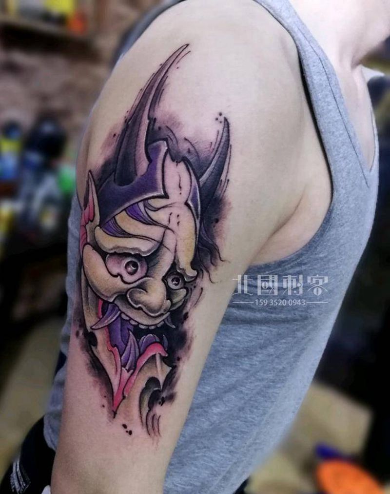 般若纹身图片_手臂肩部新传统New School彩色般若纹身图案