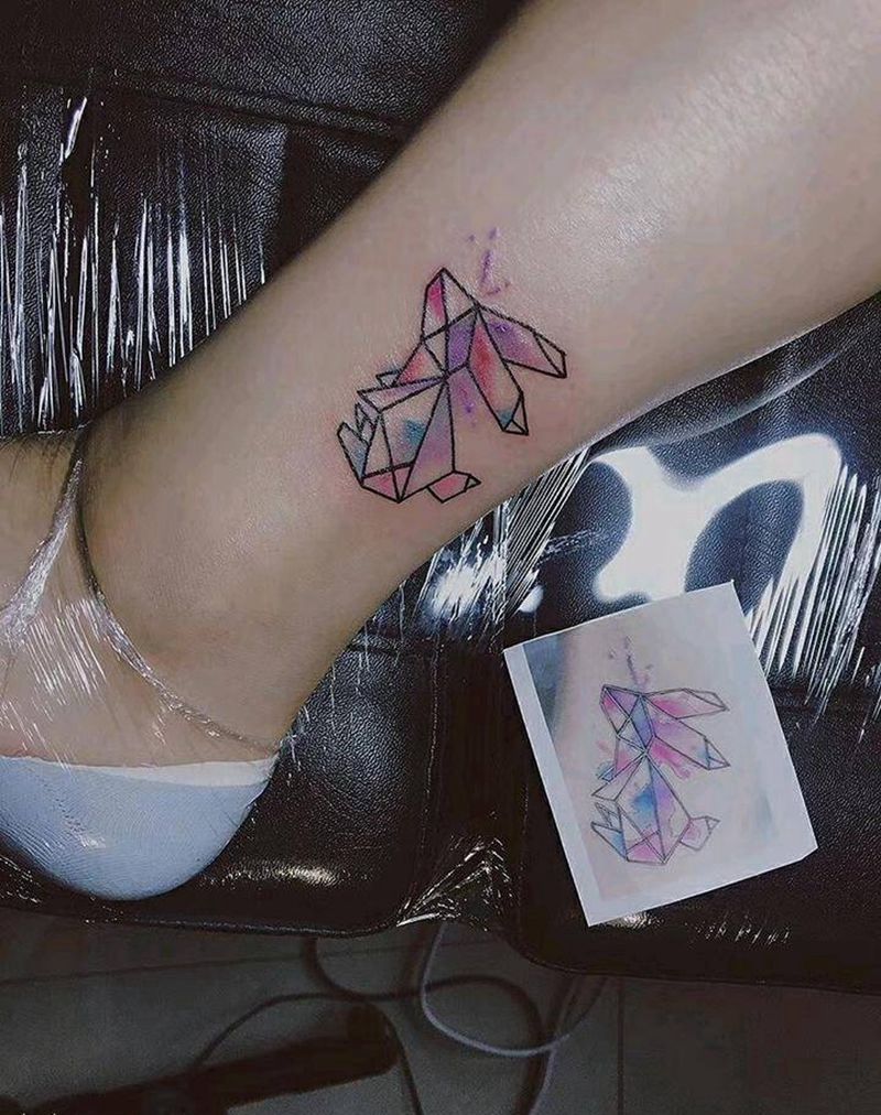 几何小兔子纹身图片_动物原创水彩成品纹身图案