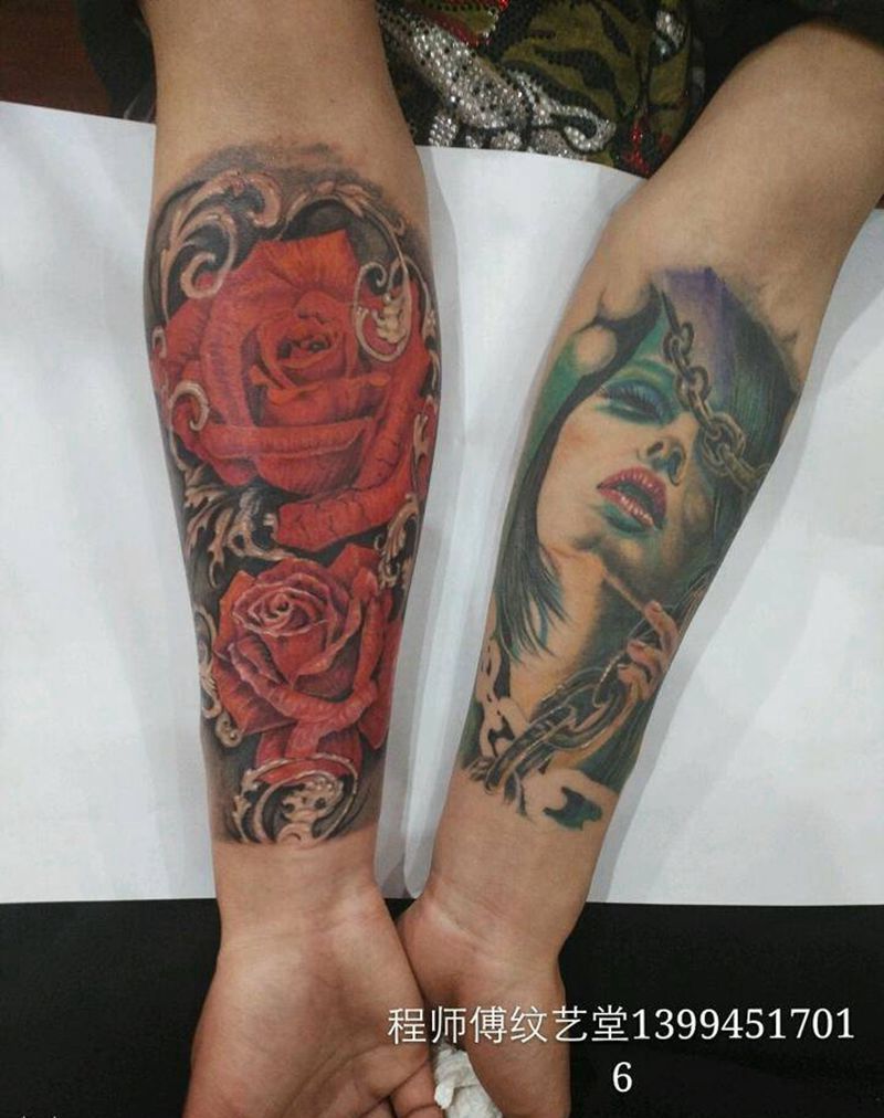 红玫瑰纹身图片