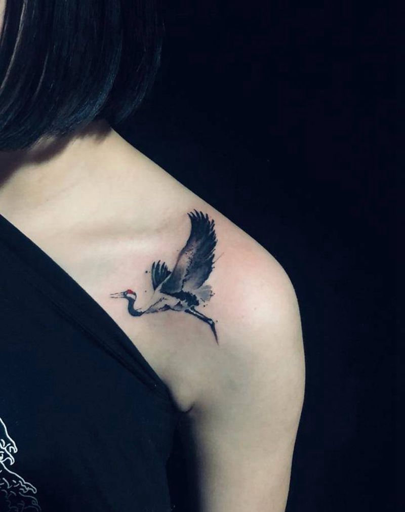 水墨风-鹤纹身图片