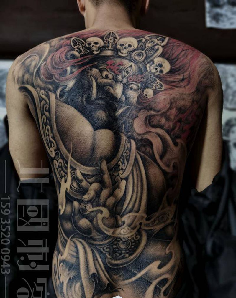 大黑天纹身图片_臀部背部新传统老传统纹身图案