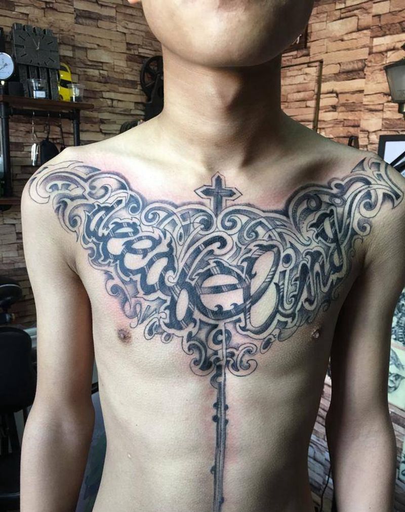 欧美花胸纹身图片