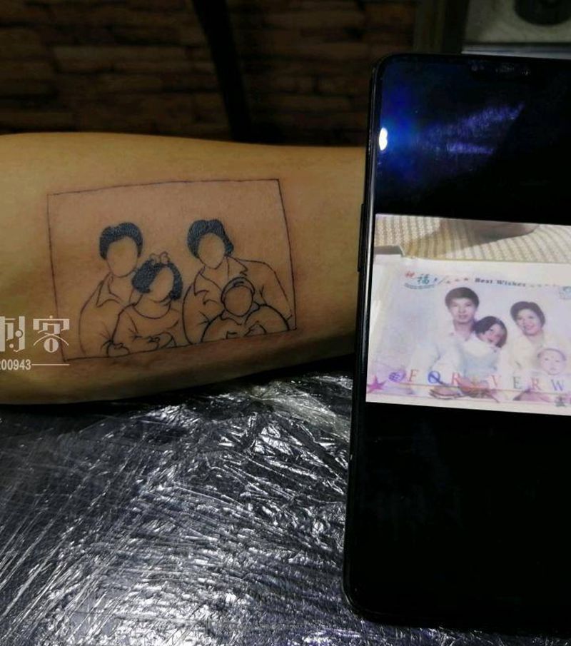 全家福纹身图片_手部手臂几何水彩纹身图案