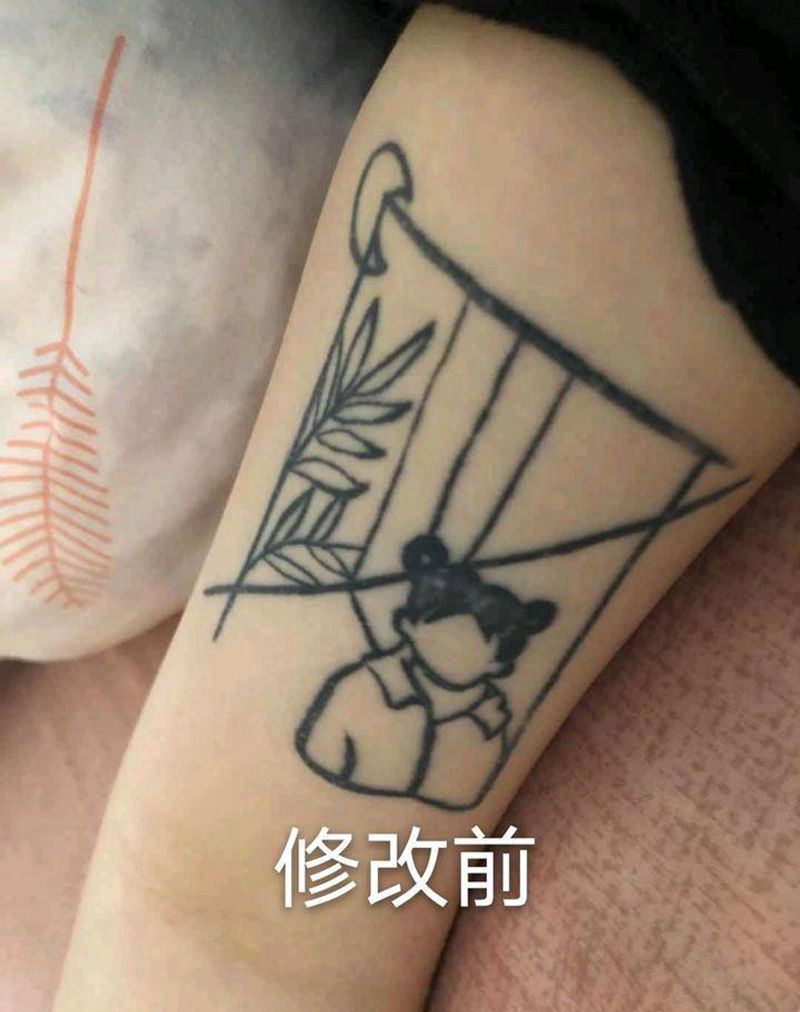 暗黑遮盖失败纹身纹身图片_手臂肩部点刺几何布偶牢笼暗黑纹身图案