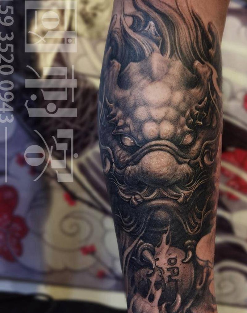 龙头纹身图片_腿部新传统老传统龙头纹身图案