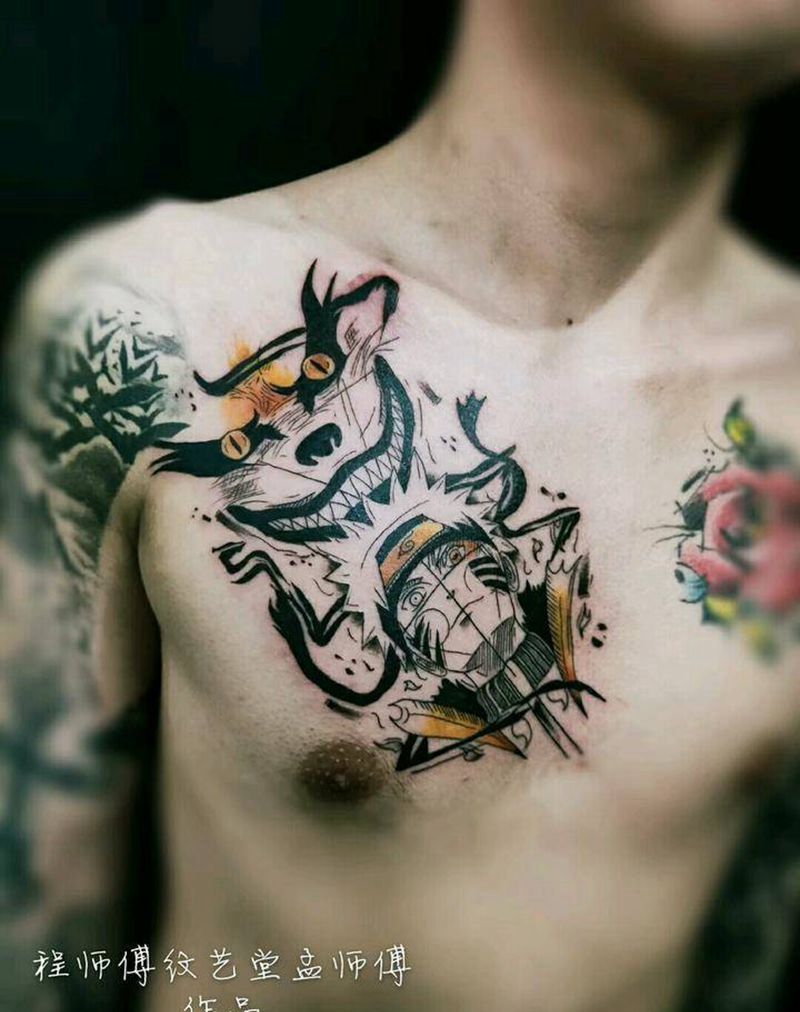 火影纹身图片_胸部图腾几何纹身图案