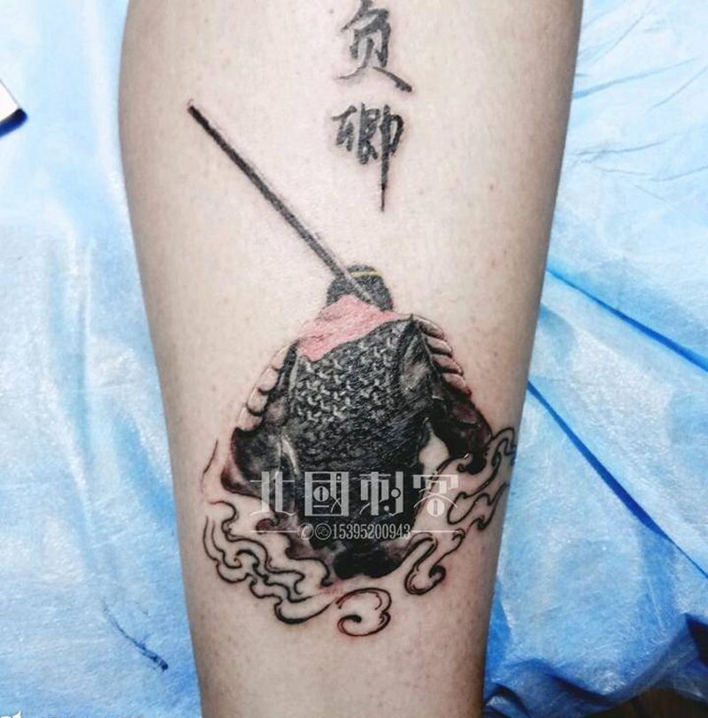 至尊宝 遮盖旧图纹身图片_腿部新传统纹身图案