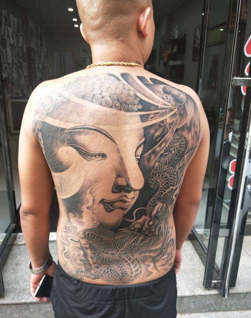 佛与龙纹身图片