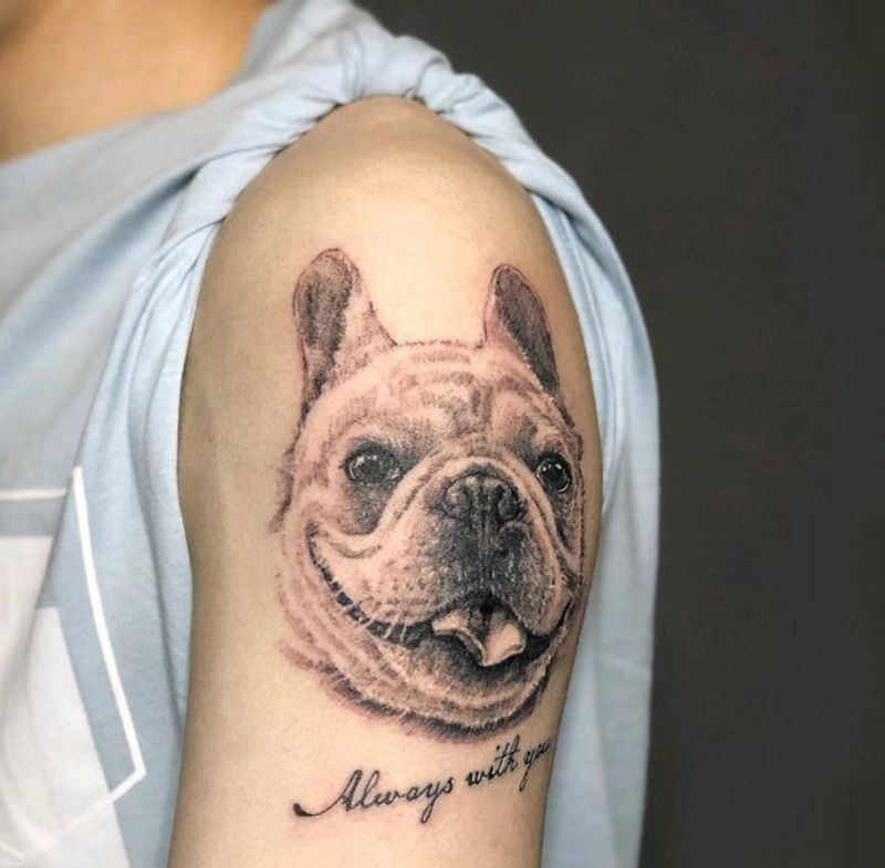 狗狗照片纹身图片_手臂肖像写实动物成品纹身图案