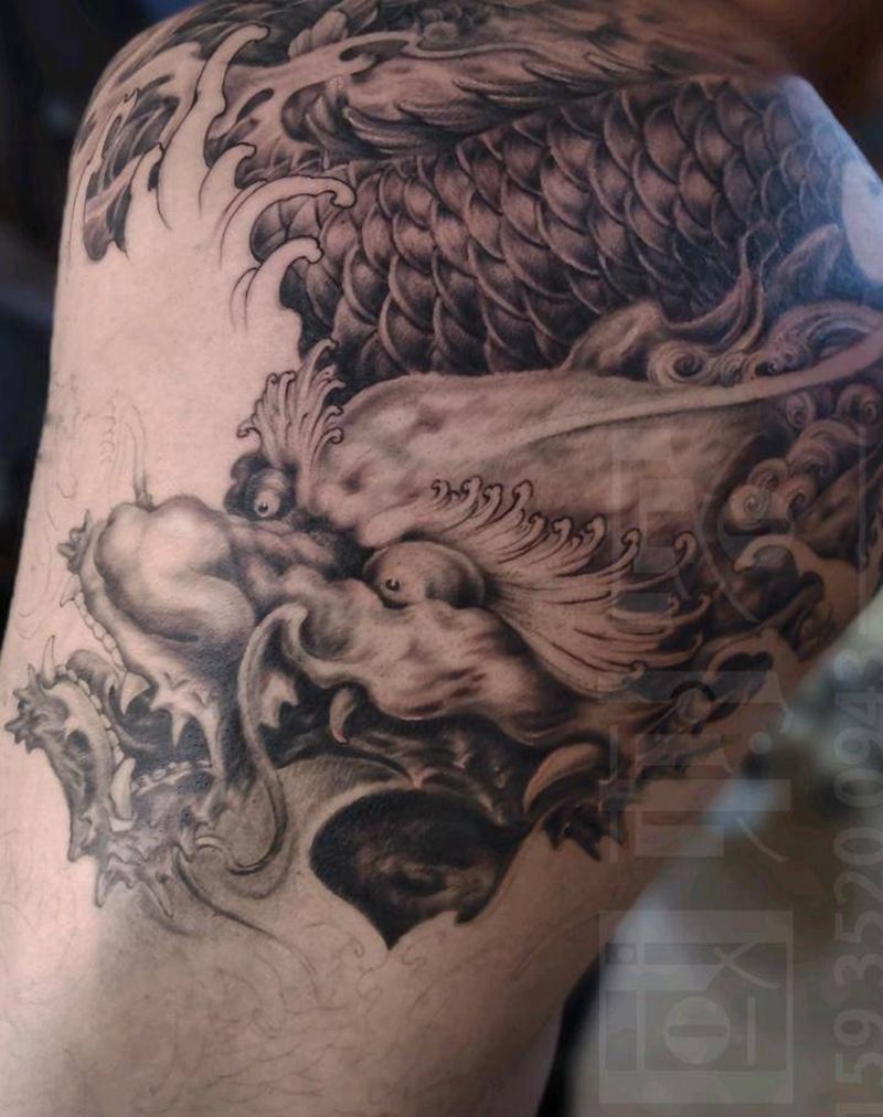 龙纹身图片_背部新传统老传统满背龙纹身图案