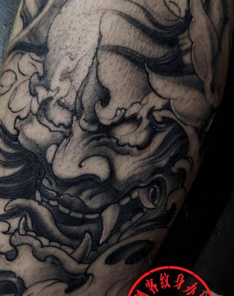 般若纹身图片_腿部新传统纹身图案
