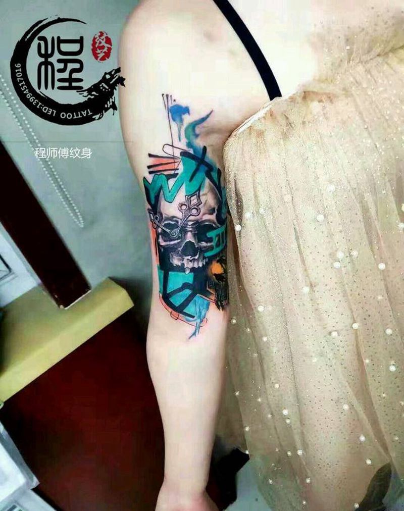 遮盖作品~骷髅纹身图片