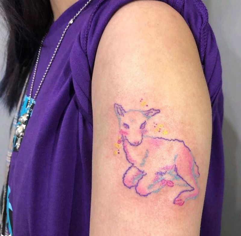 羊羊羊纹身图片_手臂小清新纹身图案