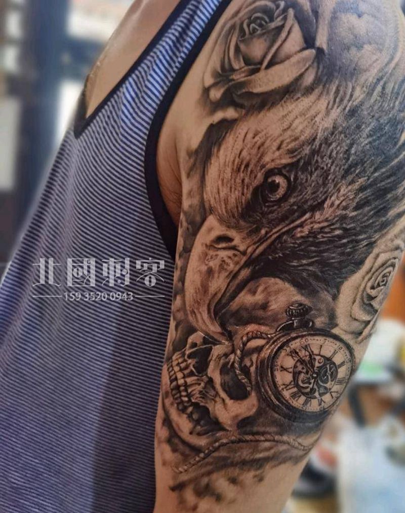 老鹰纹身图片_手臂欧美写实新传统写实老鹰老鹰纹身图案