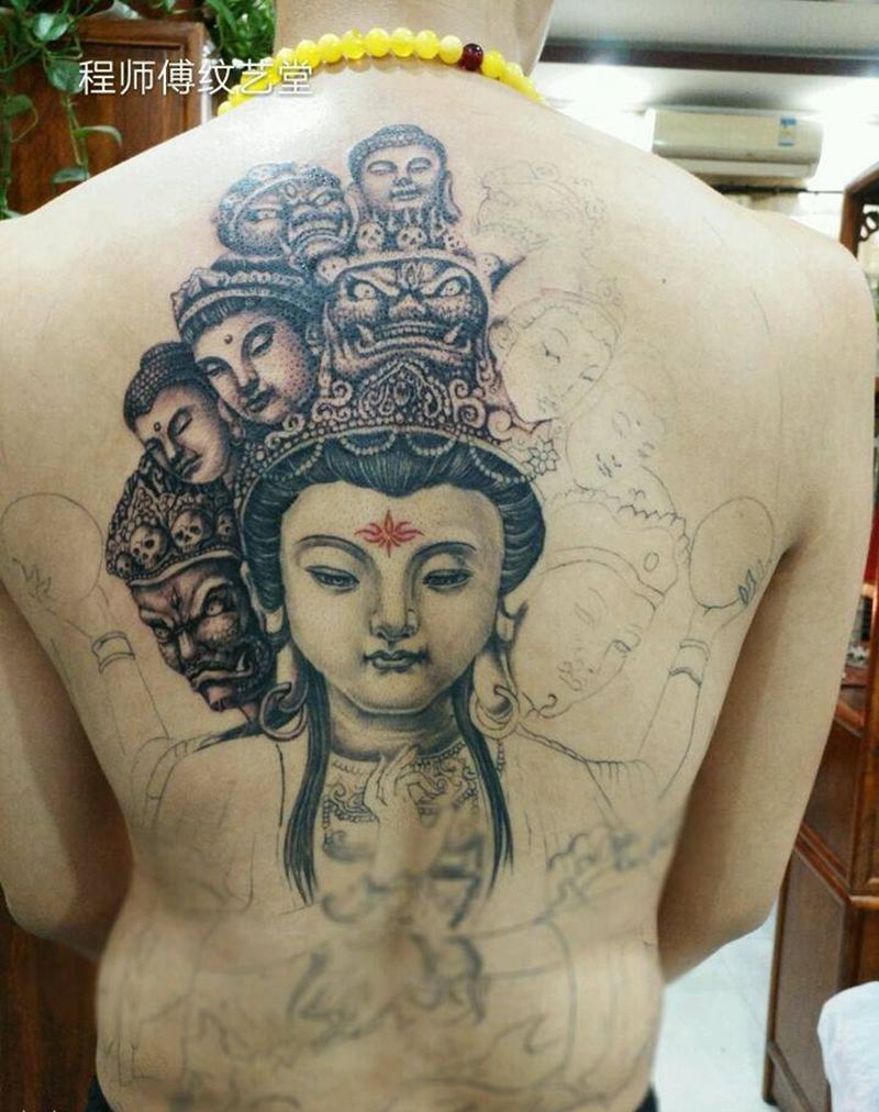 十一面佛九龙头纹身图片