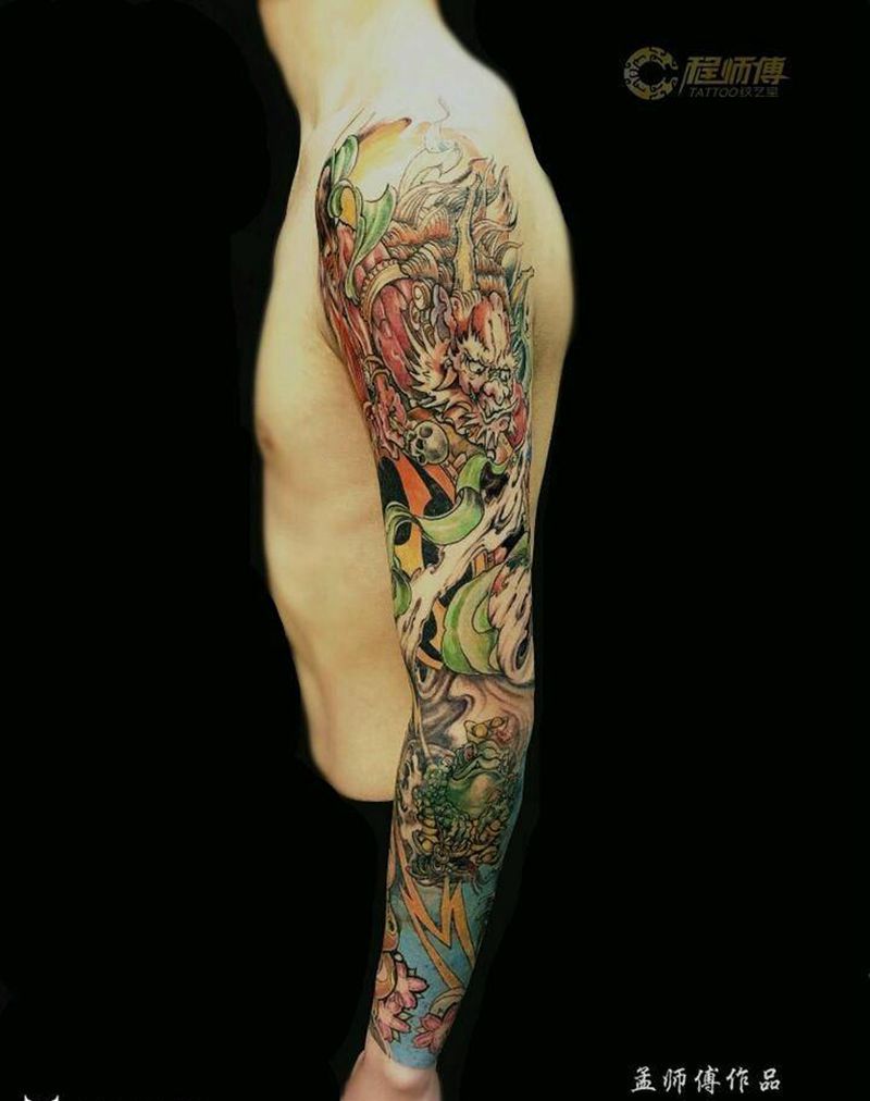 雷神花臂纹身图片_手臂新传统纹身图案