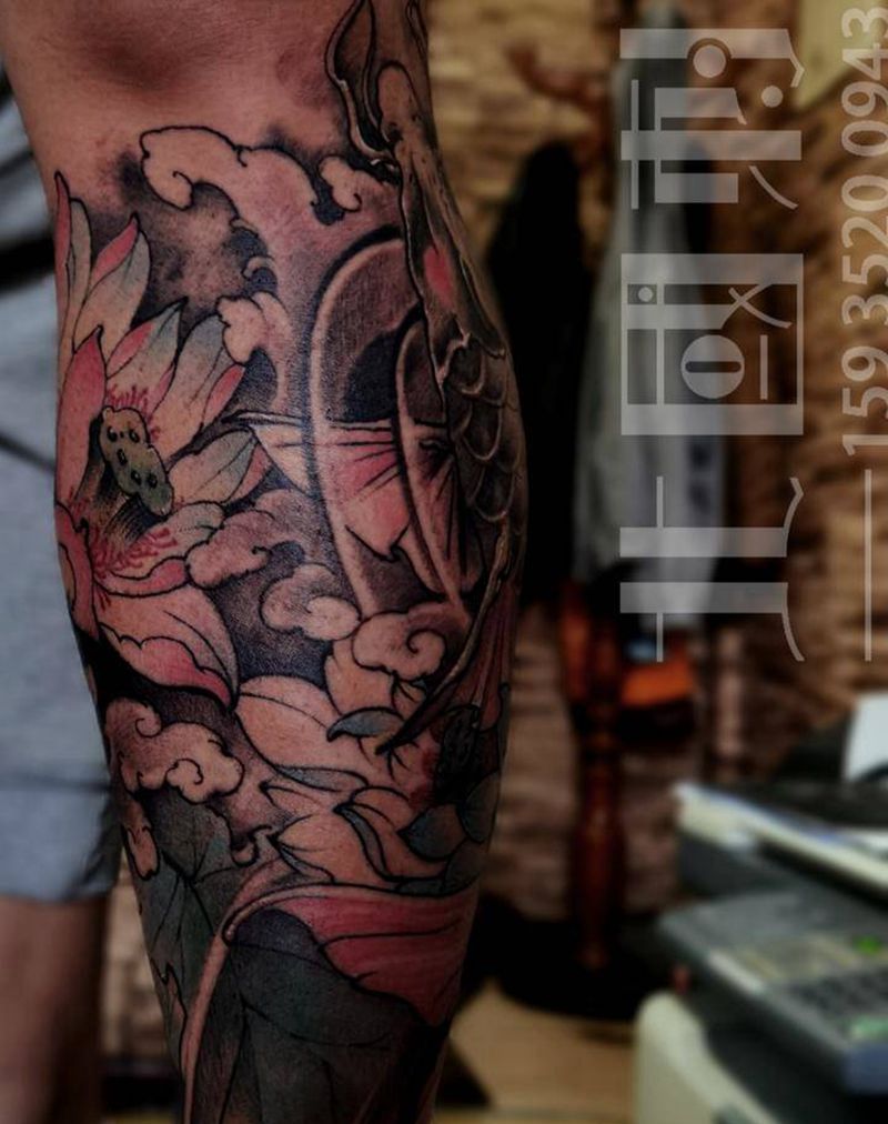 鲤鱼包小腿纹身图片_脚部腿部新传统老传统包小腿小腿纹身图案